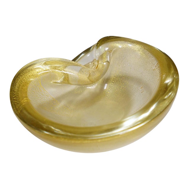 Vintage Art Glass Bowl With Gold Foil, Murano Italy 1950s For Sale