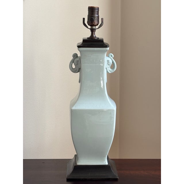 Early-20th Century Chinoiserie Celadon Porcelain Table Lamp For Sale - Image 15 of 17