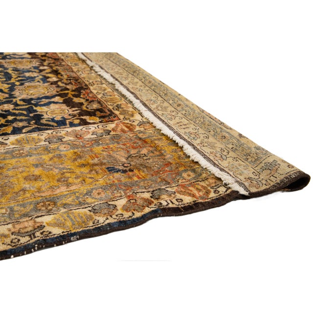 Oversized Antique Malayer Wool Rug Handmade in Dark Blue With Allovern Pattern For Sale - Image 4 of 10