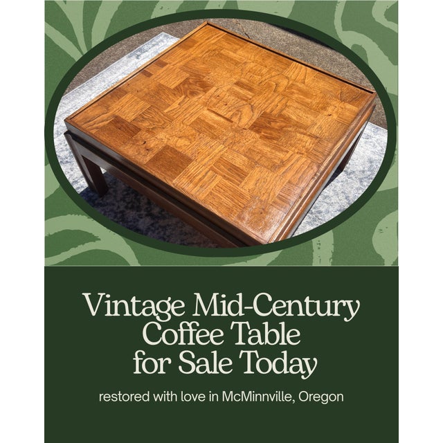 Lane Furniture Vintage Lane Furniture Parquet Oak Coffee Table, Restored Mid Century Modern For Sale - Image 4 of 6