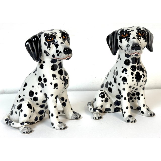 Pair of Italian Hollywood Regency Hand-Painted Pottery Dalmatian Puppies, 1970s For Sale - Image 11 of 18