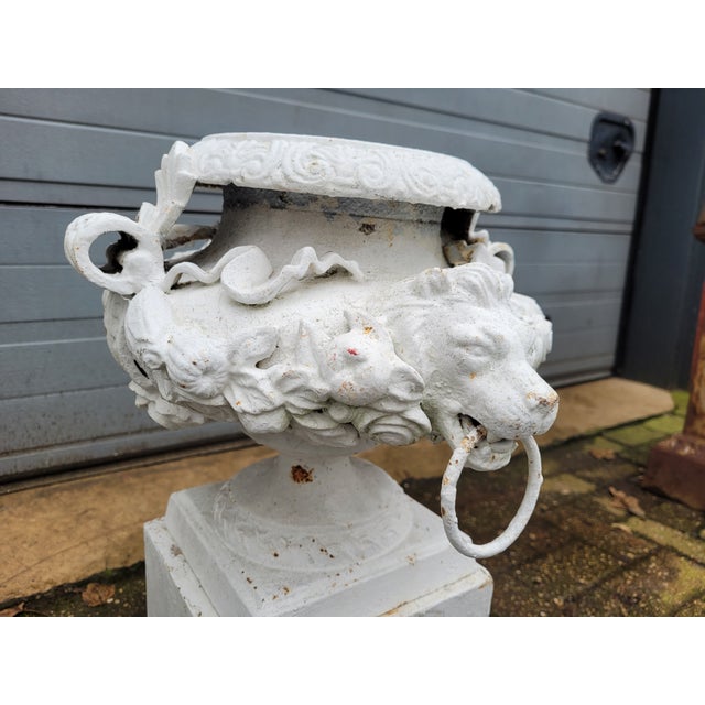 Antique Cast Iron Vases with Columns, Set of 2 For Sale - Image 7 of 11