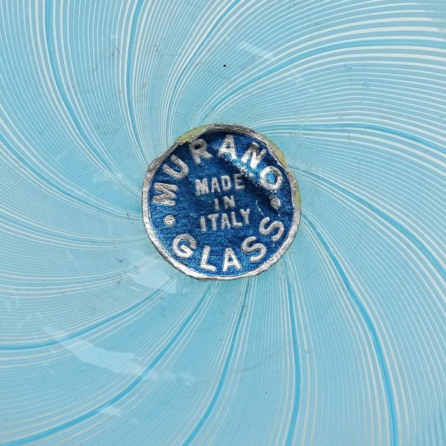 Vintage Murano Blue Ribbons Gold Flecks Italian Art Glass Perfume Bottle Powder Box Vanity Set For Sale In Orlando - Image 6 of 6