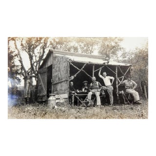 Vintage Snapshot 1920s Man Camp Rustic Cabin Photograph For Sale