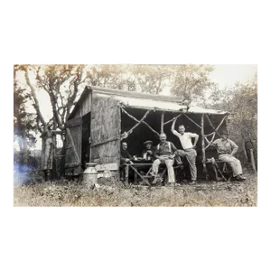 Vintage Snapshot 1920s Man Camp Rustic Cabin Photograph