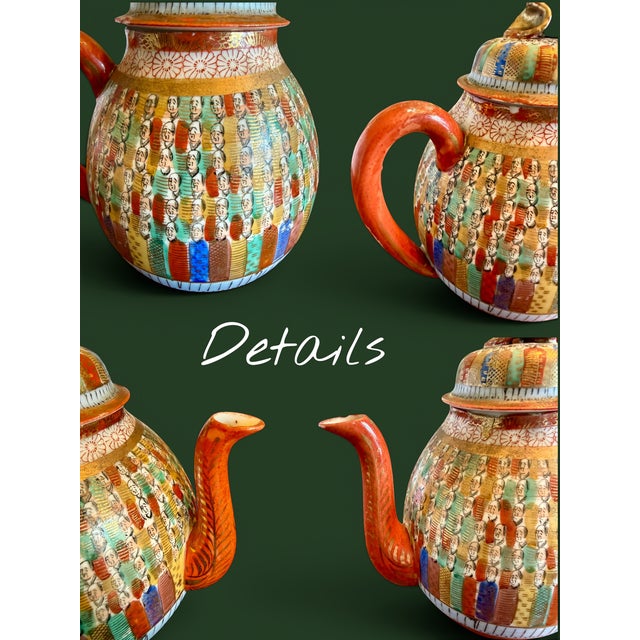 Vintage Japanese 1000 Thousand Faces Teapot-Hand Painted Porcelain-Kutani Style For Sale - Image 6 of 11