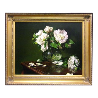 William Martin Untitled Peonies Flower Oil on Canvas W/Custom Frame Hand Signed For Sale