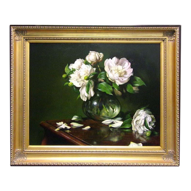 William Martin Untitled Peonies Flower Oil on Canvas W/Custom Frame Hand Signed For Sale