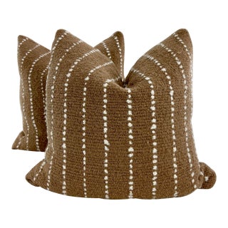 Rosemary Hallgarten "Chalk Stripe" in Camel/White 22" Pillows-A Pair For Sale
