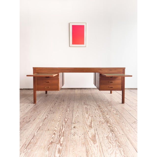 Mid-Century Modern Teak Executive Desk with Leather Inlay, 1970s For Sale - Image 4 of 18