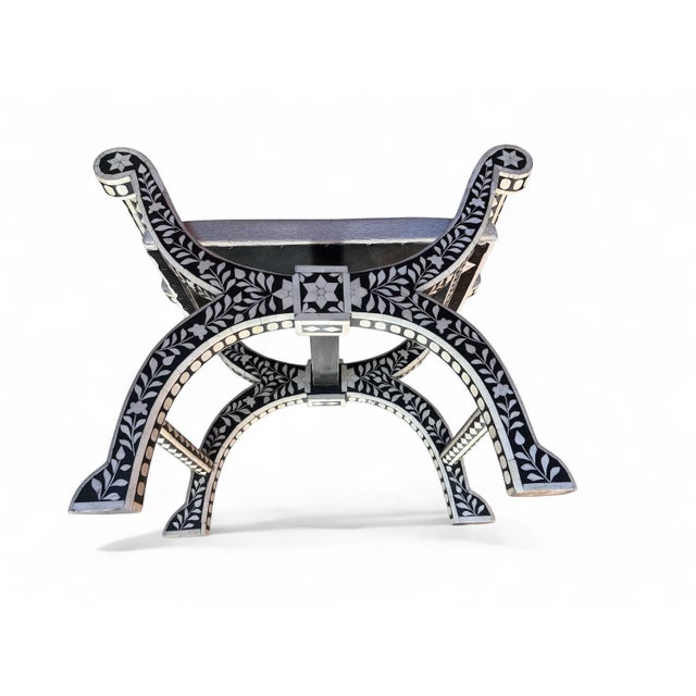 Arhaus Arhaus Inlaid Bone Bench Seat, Vanity Seat. Black and White For Sale - Image 4 of 7