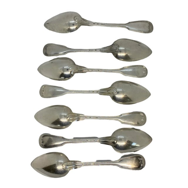 Metal Late 19th Century Christofle “Chinon” Silverplate Oval Table Serving Spoons With Pointed Bowls - Set of 7 For Sale - Image 7 of 13