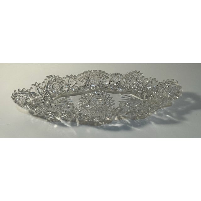 Transparent Antique Cut Glass Celery Dish - Relish Tray - 13” For Sale - Image 8 of 10