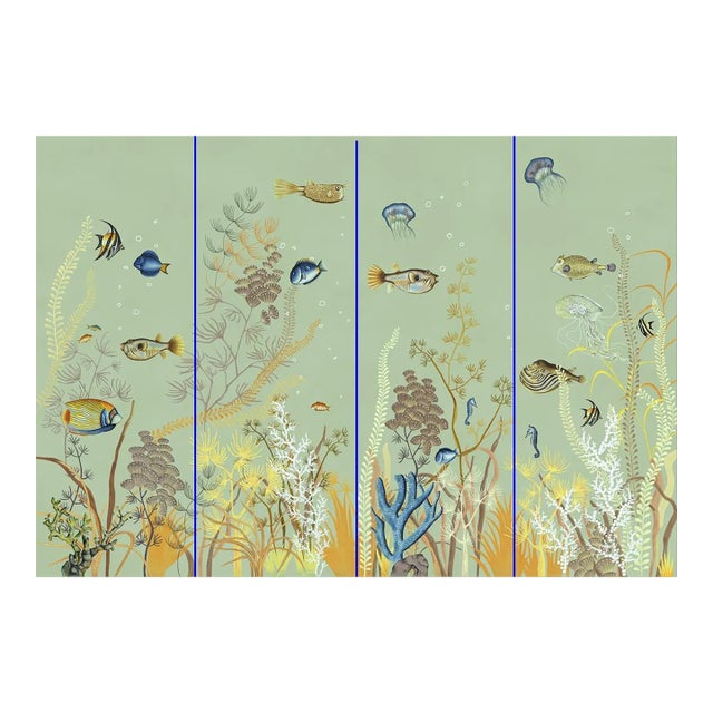36'*100"/Panel *4 Panels, Coral Reef , Sea Fish Wallpaper , a Set of 4 Panels Wallpaper for Kids Room For Sale