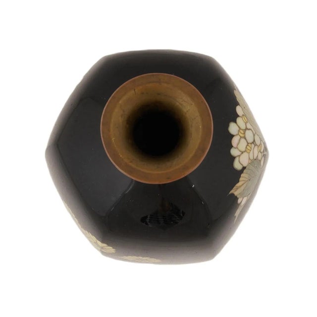 Metal Antique Japanese Cloisonne Enamel Hydrangea Vase Meiji Period For Sale - Image 7 of 7