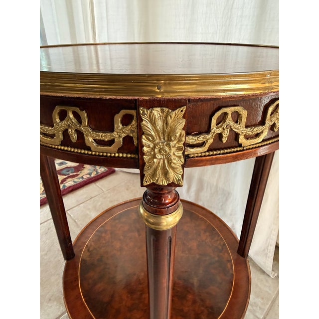 French Vintage Neoclassical French Louis XVI Style Two-Tier Round Side Table With Ormolu Mounts For Sale - Image 3 of 18