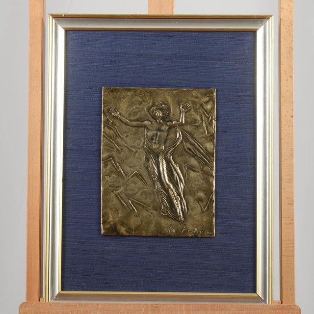 Framed Artwork in Chiselled Embossed Brass by Pericle Fazzini, 1970s For Sale - Image 6 of 6