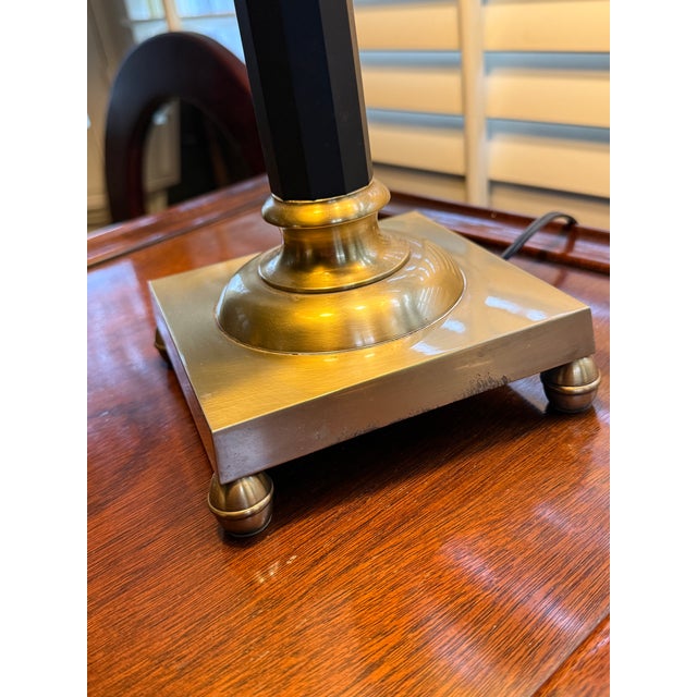 Vintage Wildwood Brass Candlestick Table Lamp With Marbled Tole Shade For Sale - Image 13 of 15