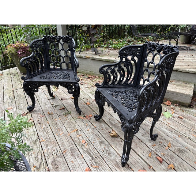 Vintage Cast Iron Garden Chairs - A Pair For Sale - Image 4 of 8