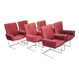 Milo Baughman for Thayer Coggin Captain Dining Chairs - Set of 6, Burgundy, Mid-Century Modern For Sale