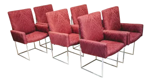 Milo Baughman for Thayer Coggin Captain Dining Chairs - Set of 6, Burgundy, Mid-Century Modern