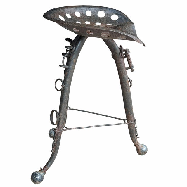 Folk Art Tractor Seat and Horse Hames Stool For Sale - Image 4 of 14