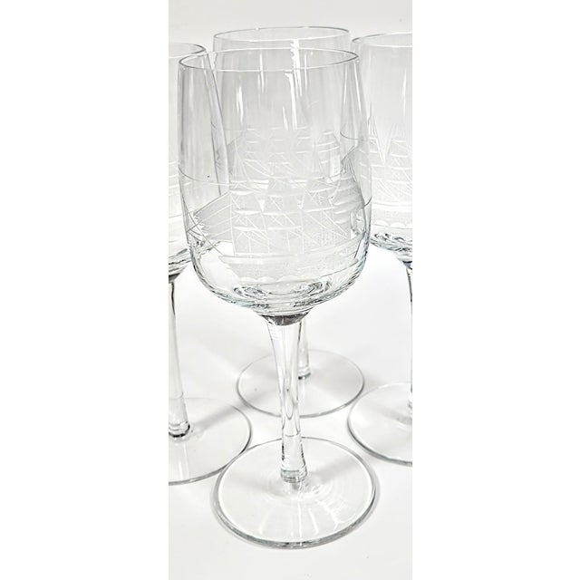 Hand Cut Clipper Ship Goblets- Set of Four For Sale - Image 4 of 12