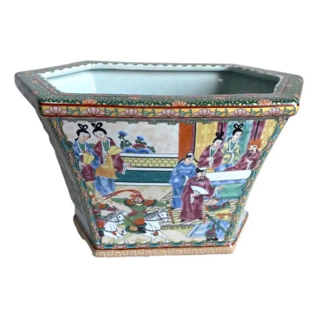 Ceramic Chinese Hexagonal Porcelain Cachepot For Sale - Image 7 of 8