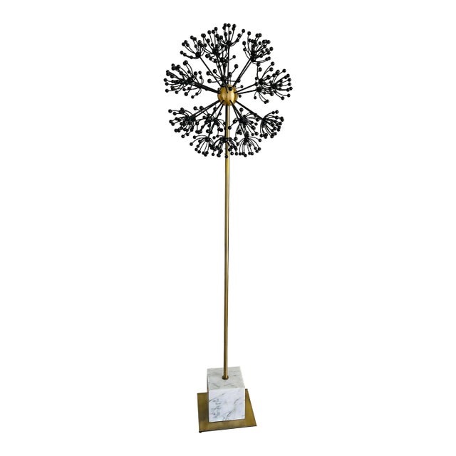 Revelation Large Modern Black and Gold Dandelion Floor Sculpture For Sale