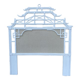 Kenian Home Chinoiserie White Rattan Pagoda Queen Size Headboard For Sale