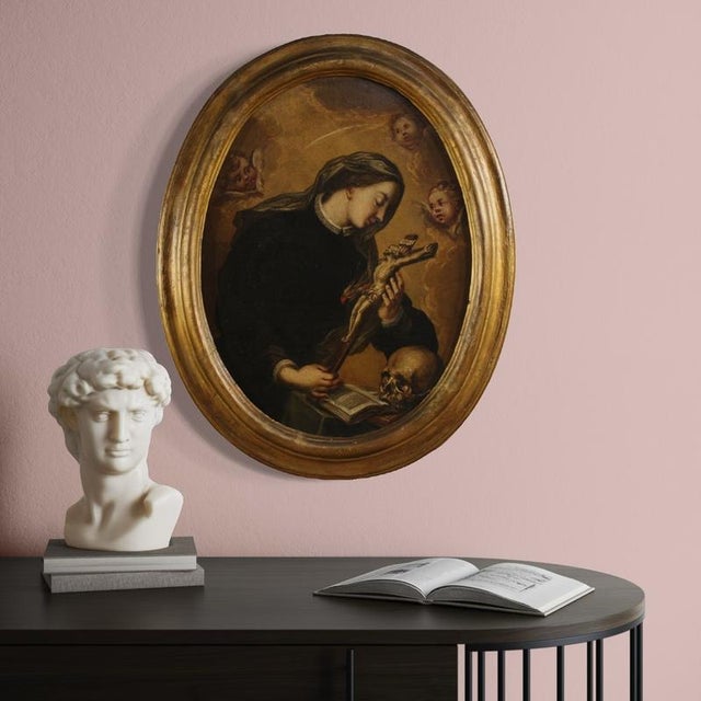 Italian Artist, Oval Portrait of Saint Catherine of Genoa, 1670, Oil on Canvas For Sale - Image 4 of 15