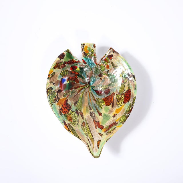 Mid-Century Modernist Hand-Blown Murano Glass Tutti Frutti Leaf Form Dish For Sale - Image 17 of 18