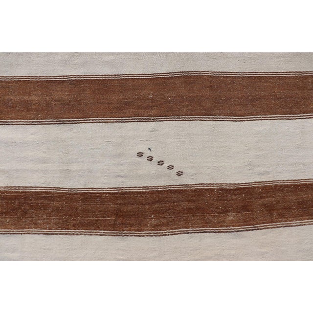 Textile Large Vintage Turkish Kilim With Vertical Stripes in Tan, Taupe, Cream and Brown For Sale - Image 7 of 13