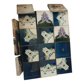 Art Nouveau Oven Tiles with Mounting Holes, 1920s, Set of 53 For Sale