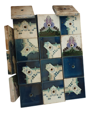 Art Nouveau Oven Tiles with Mounting Holes, 1920s, Set of 53