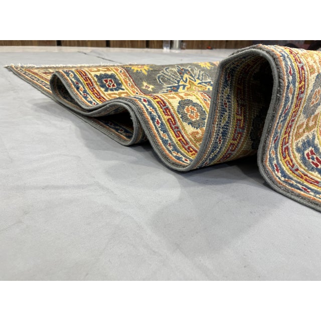 Charcoal Gray and Cream Kazak Wool Runner Rug With Tribal Motifs, 2'9" X 9'8" For Sale - Image 11 of 13