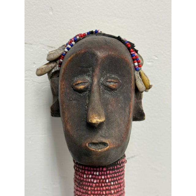 Wood Cameroon Grassfields Bamileke Beaded Standing Figures, Pair For Sale - Image 7 of 12