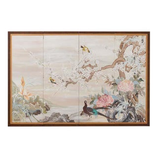 Japanese Style Four Panel Screen by Lucien Leinfelder For Sale
