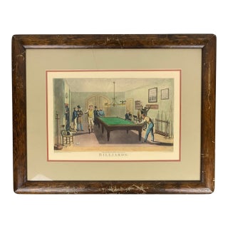 Framed Billiard Print - Thurston's Match Hall, Catherine Street, 1820s in Wood Frame For Sale