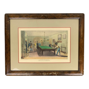 Framed Billiard Print - Thurston's Match Hall, Catherine Street, 1820s in Wood Frame