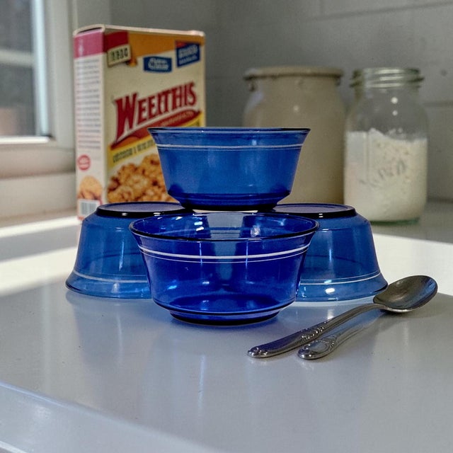 This matching set of four Hazel Atlas Glass Company cereal or soup bowls was produced in the United States during the...