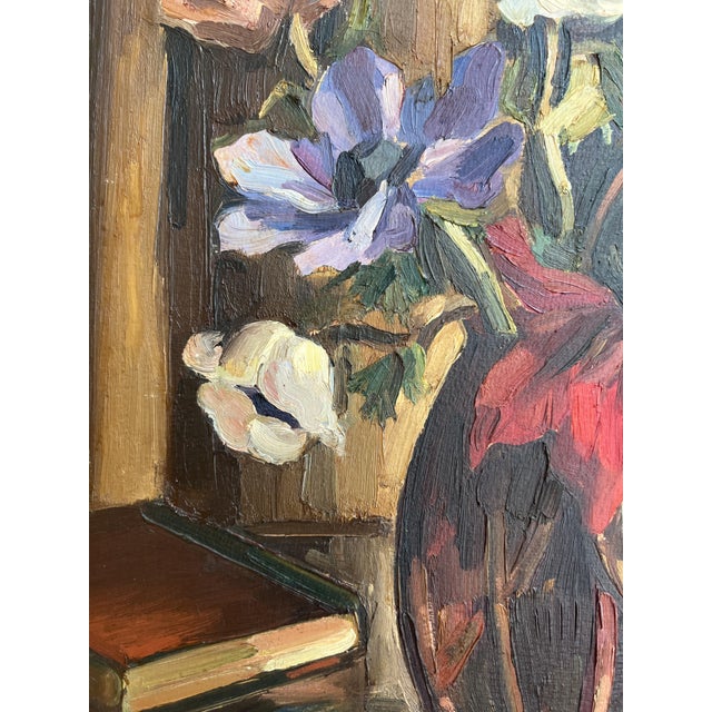 Louis Henri Salzmann, Bouquet de fleur et livre, 1933, Oil on Cardboard, Framed For Sale - Image 6 of 10