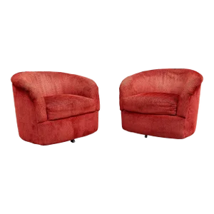 Mid Century Swivel Barrel Chairs Styled After Milo Baughman- Set of 2