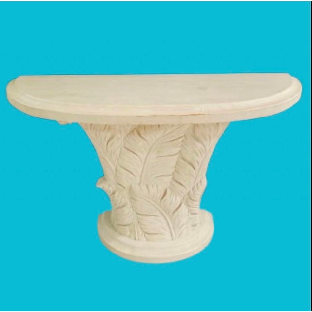 Rustic European Serge Roche Style Wood Carved Palm Tree Front Console Table & Mirror For Sale - Image 3 of 12