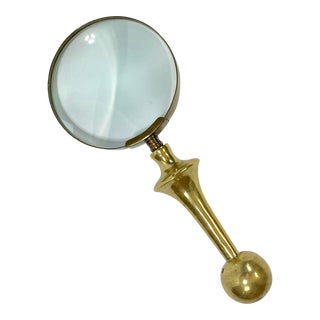 Vintage Large Brass Magnifying Glass For Sale