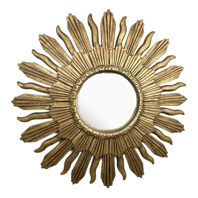 Vintage Golden Sunburst Mirror, 1960s For Sale