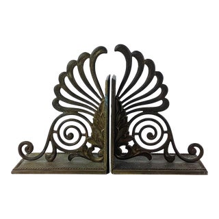 Vintage Art Deco Winged Scroll Metal Bookends For Sale