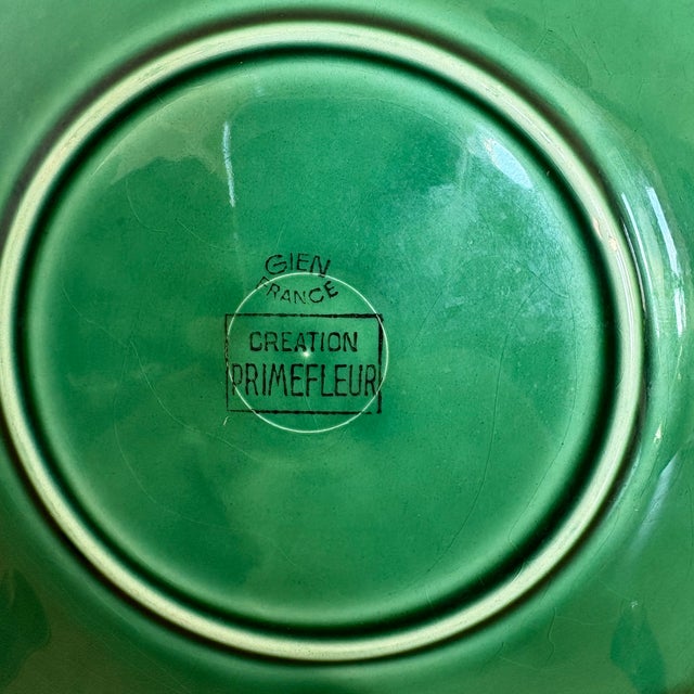Gien Large Green Leaf Plates from Gien, 1950s, Set of 4 For Sale - Image 4 of 6