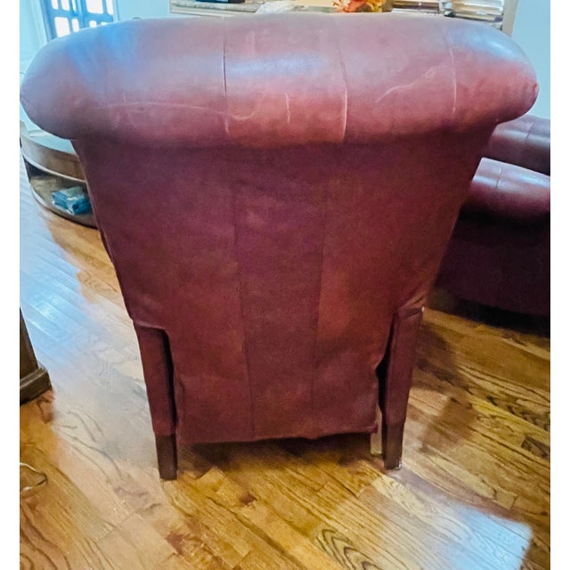 Vintage Pair of Oxblood Tufted Leather Writers Recliner Armchairs For Sale In Miami - Image 6 of 10