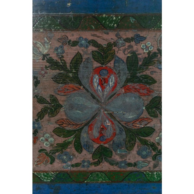 Wood Antique Hand Painted Chest in Blue With Floral Motifs For Sale - Image 7 of 18